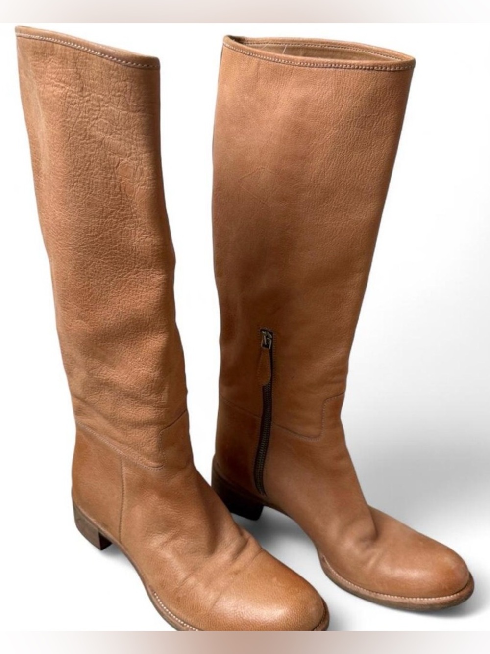Prada Tall Leather Over-the-Knee Boots in Cognac Brown